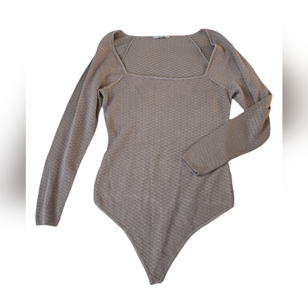 Abercrombie & Fitch Taupe Long Sleeve Bodysuit